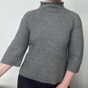Ellen Tracy Wool Mock Neck Sweater with 3/4 Length Sleeves Size S